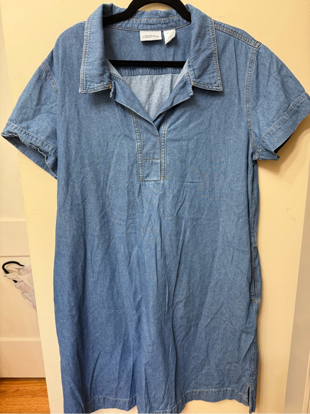 Vermont L Country Store Denim Polo Short Sleeve Shirt Dress Cottage Coastal Prep - Picture 4 of 9